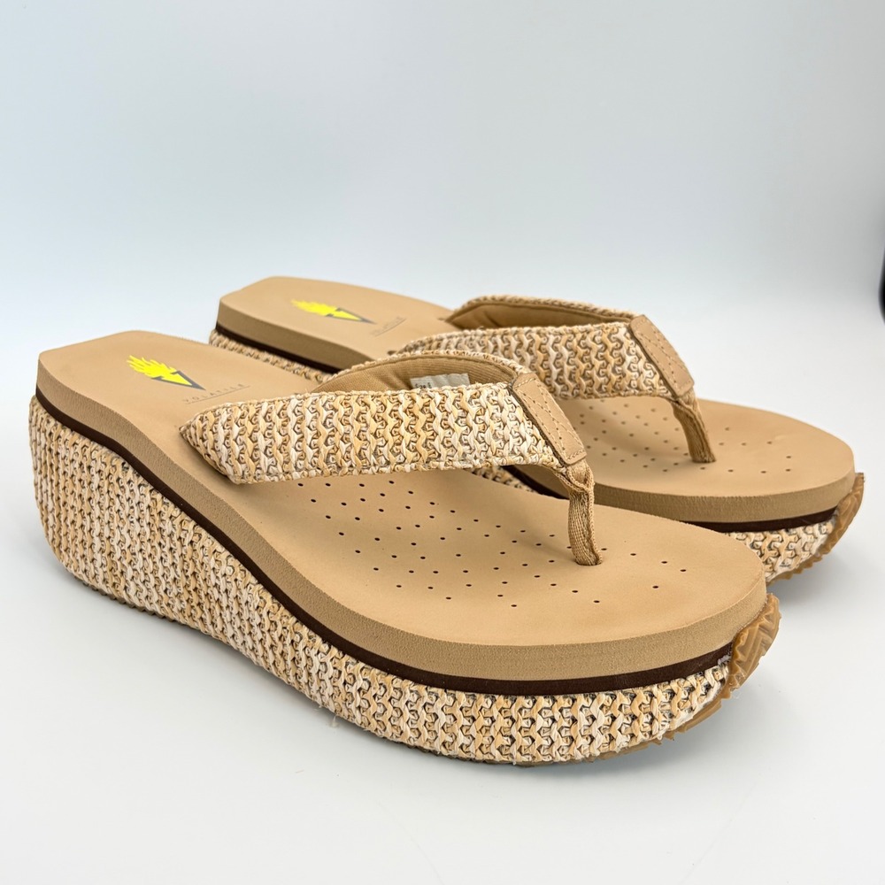 Volatile Neville Wedge Sandals Woven Raffia Platform Flip Flop Sz 8 Boho Summer - Picture 6 of 14